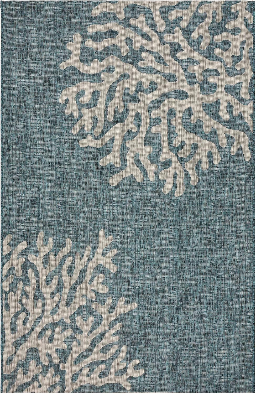 LR Home 5x7 Indoor/Outdoor Area Rug for Home Decor | Coastal Reef Carpet for Living Room, Bedroom, Playroom, Patio, Garden | Modern Farmhouse Rug | Blue/Gray