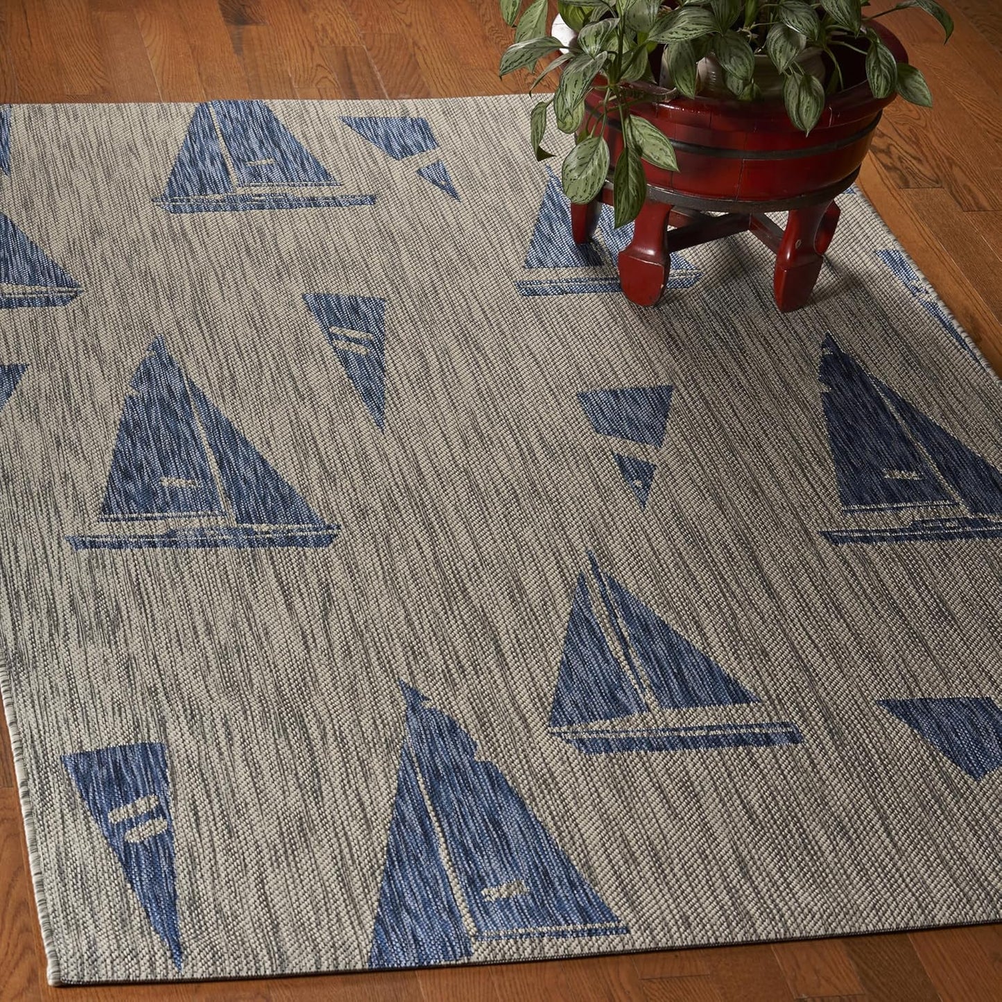 LR Home 5x7 Indoor/Outdoor Area Rug for Home Decor | Coastal Reef Carpet for Living Room, Bedroom, Playroom, Patio, Garden | Modern Farmhouse Rug | Blue/Gray