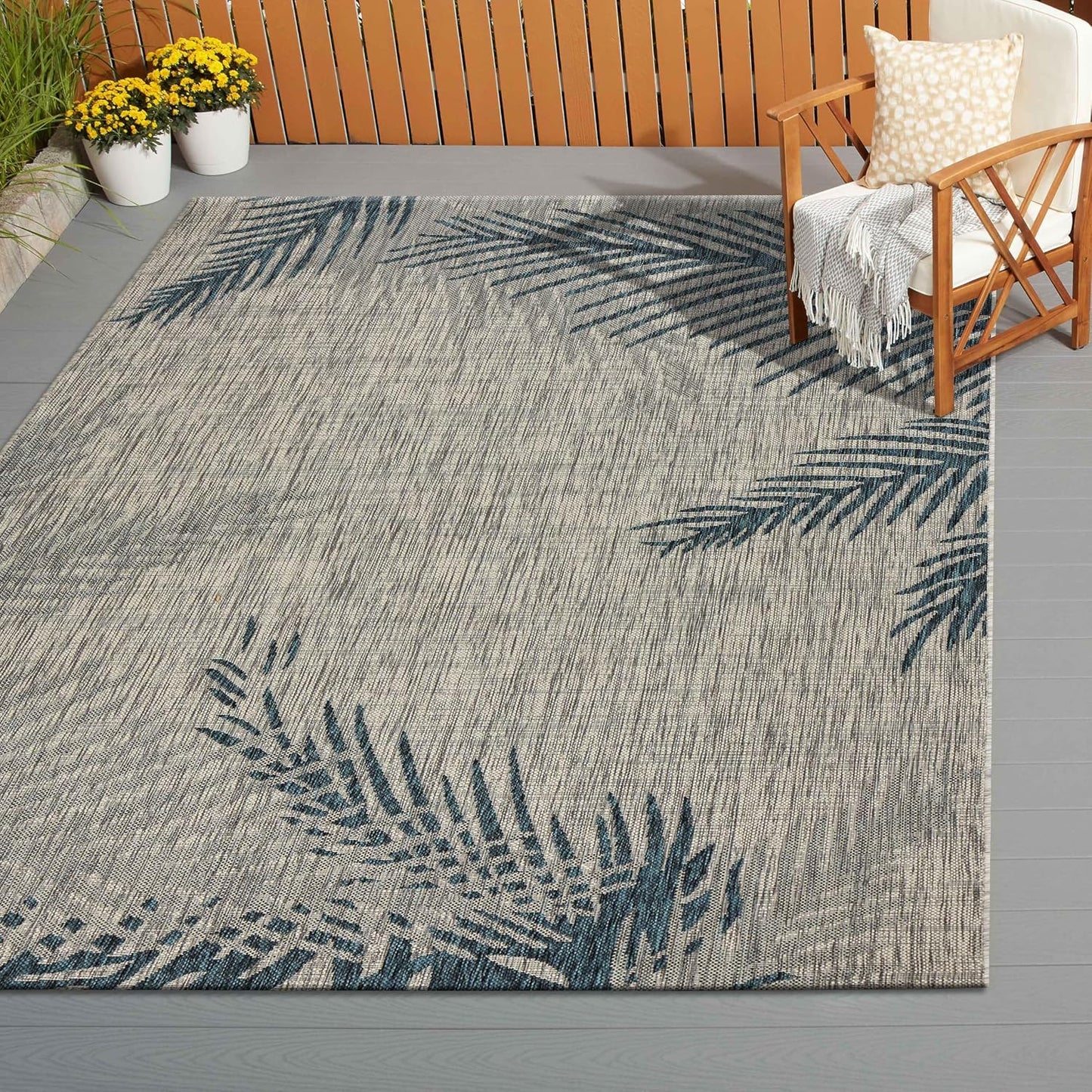 LR Home 5x7 Indoor/Outdoor Area Rug for Home Decor | Coastal Reef Carpet for Living Room, Bedroom, Playroom, Patio, Garden | Modern Farmhouse Rug | Blue/Gray