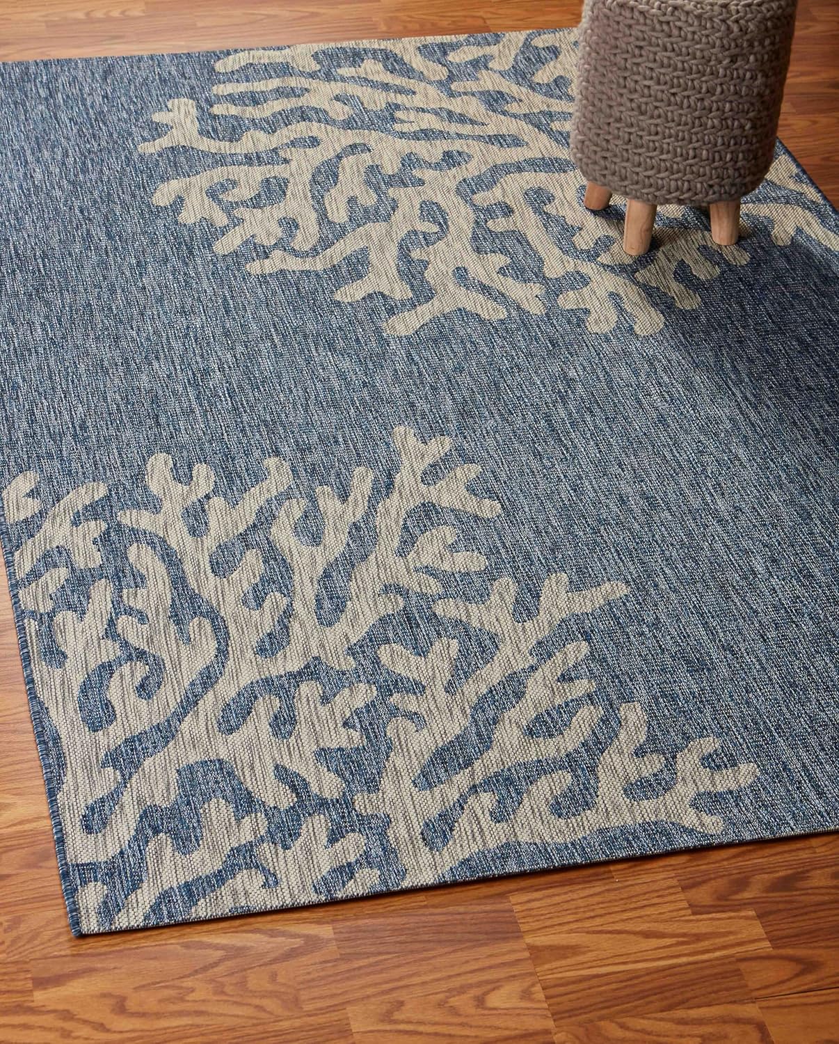 LR Home 5x7 Indoor/Outdoor Area Rug for Home Decor | Coastal Reef Carpet for Living Room, Bedroom, Playroom, Patio, Garden | Modern Farmhouse Rug | Blue/Gray