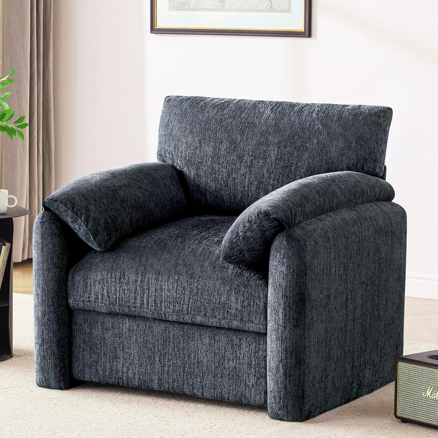 Chenille Oversized Armchair, 38.6" Wide Accent Chairs for Living Room & Bedroom Modern Lounge Chair, Upholstered Mid-Century Reading Chair, Comfy Living Room Chair, Single Sofa Chair, Green