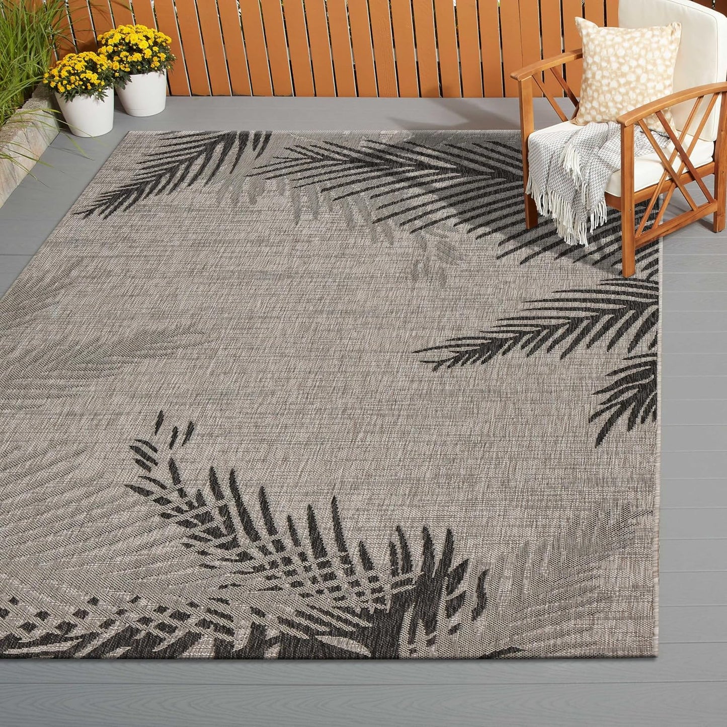 LR Home 5x7 Indoor/Outdoor Area Rug for Home Decor | Coastal Reef Carpet for Living Room, Bedroom, Playroom, Patio, Garden | Modern Farmhouse Rug | Blue/Gray