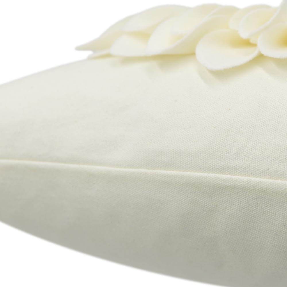 3D Sunflower Handmade Throw Pillow Covers Decorative Floral Pillowcases Cushion Covers for Couch Living Room Home Decor Creamy White 18x18 Inches