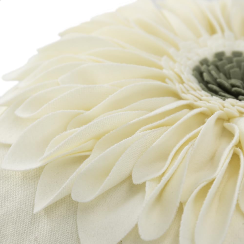 3D Sunflower Handmade Throw Pillow Covers Decorative Floral Pillowcases Cushion Covers for Couch Living Room Home Decor Creamy White 18x18 Inches