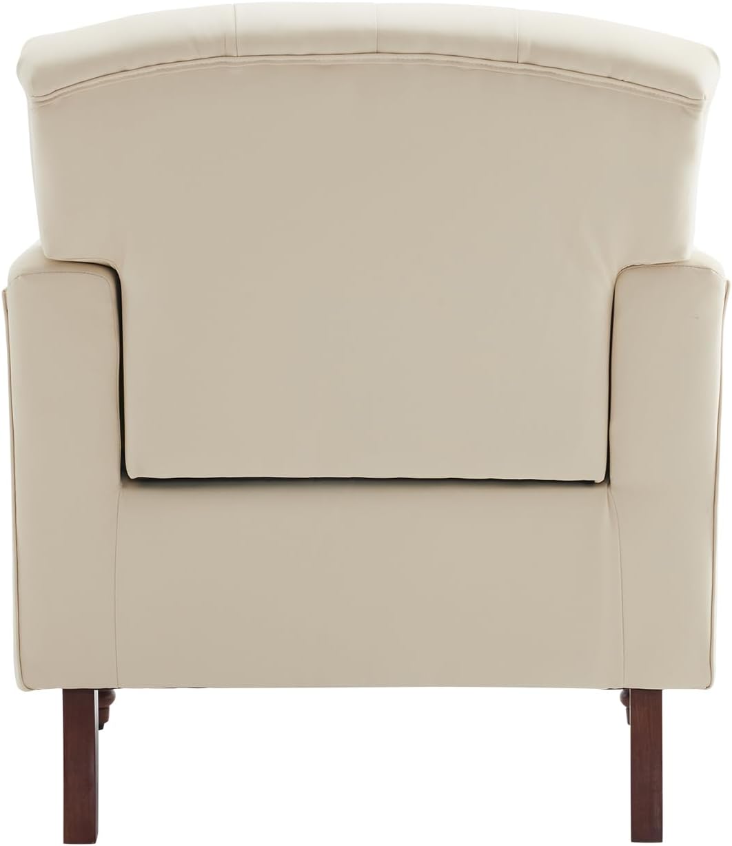 MOJAY PU Leather Accent Chair Set of 2, Modern Living Room Chair Comfy Armchair with Thick Padded Cushion, Lounge Sofa Club Chair with Sturdy Wood Legs for Bedroom Home Office (Ivory White)