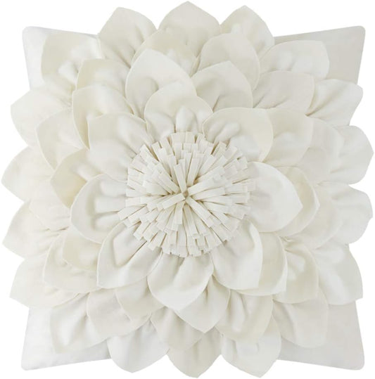 3D Flower Decorative Throw Pillow Covers Floral Pillow Shams Soft Velvet Pillowcases Home Sofa Car Bed Room Decor 18 x 18 Inches Cream White