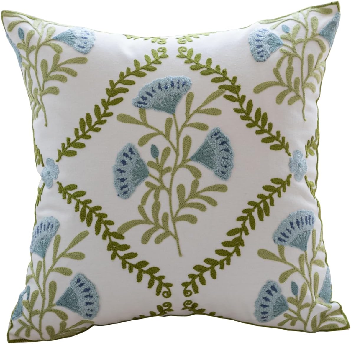 YIcabinet Pillow Covers Set of 2, Embroidered Flower Pattern Throw Pillow Cover,Square Cotton Cushion,Pillow Case for Sofa Bedroom Couch,18"x18"