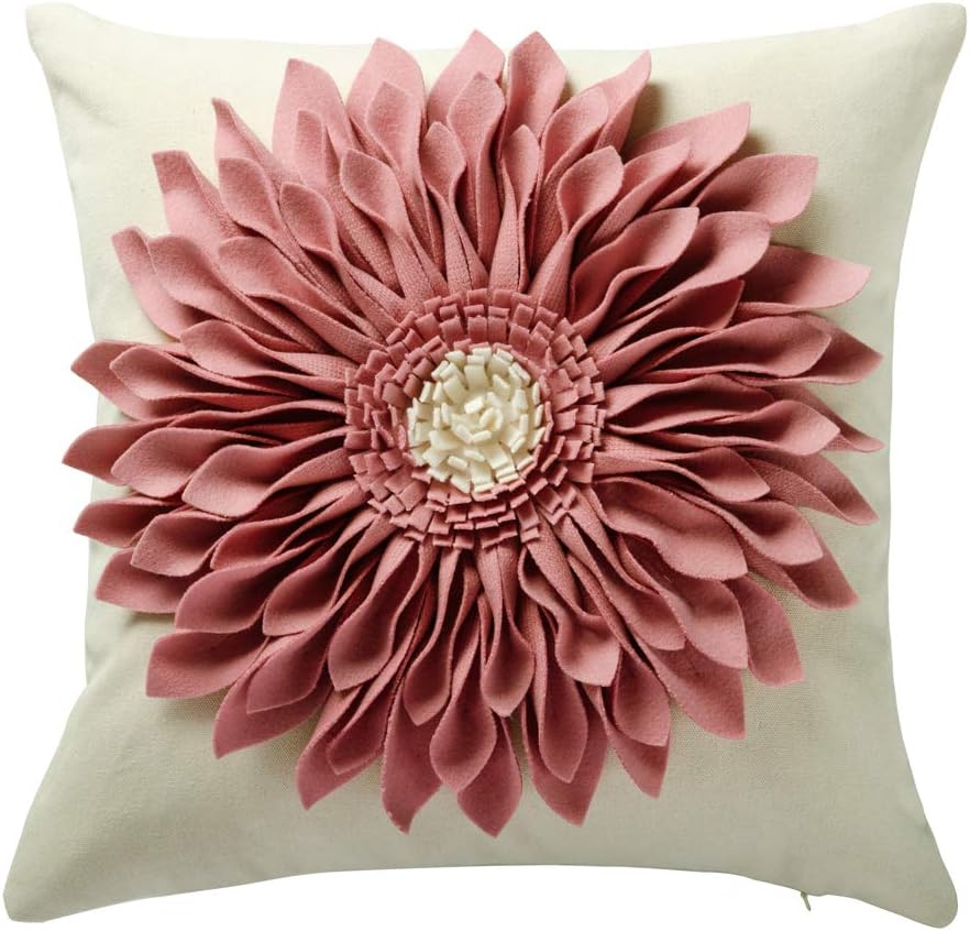 3D Sunflower Handmade Throw Pillow Covers Decorative Floral Pillowcases Cushion Covers for Couch Living Room Home Decor Creamy White 18x18 Inches