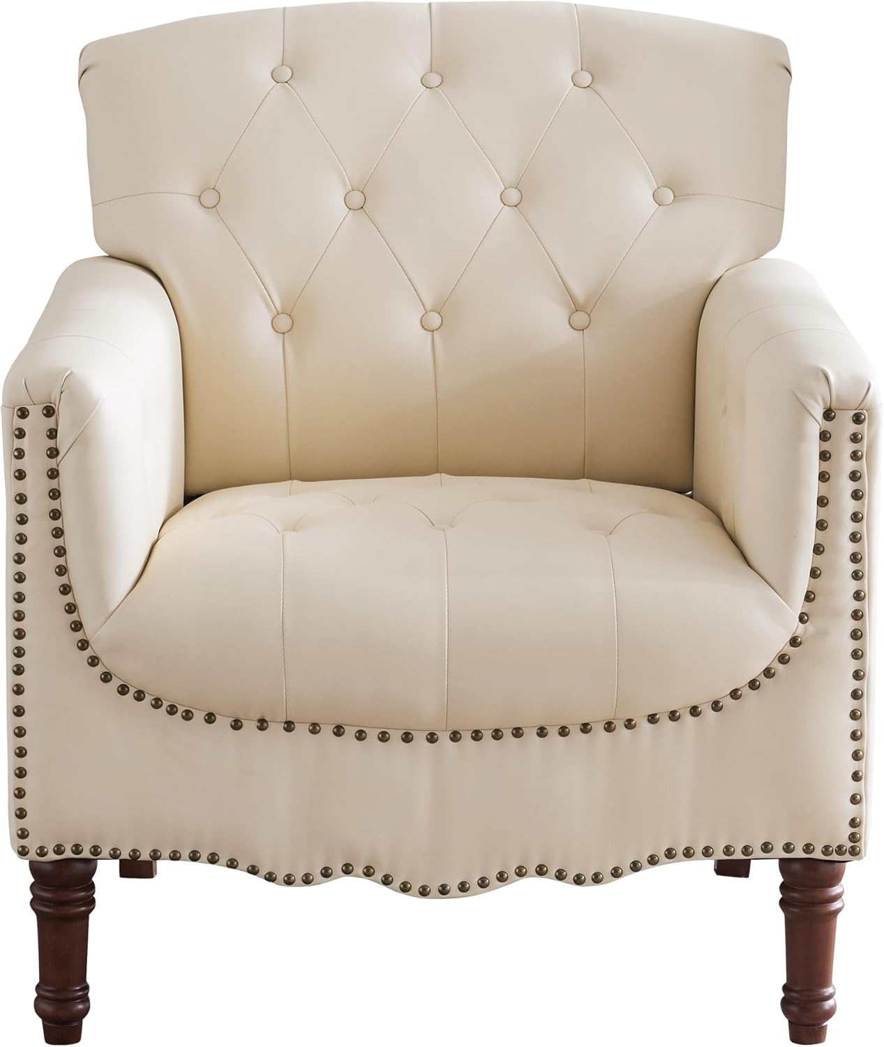 MOJAY PU Leather Accent Chair Set of 2, Modern Living Room Chair Comfy Armchair with Thick Padded Cushion, Lounge Sofa Club Chair with Sturdy Wood Legs for Bedroom Home Office (Ivory White)