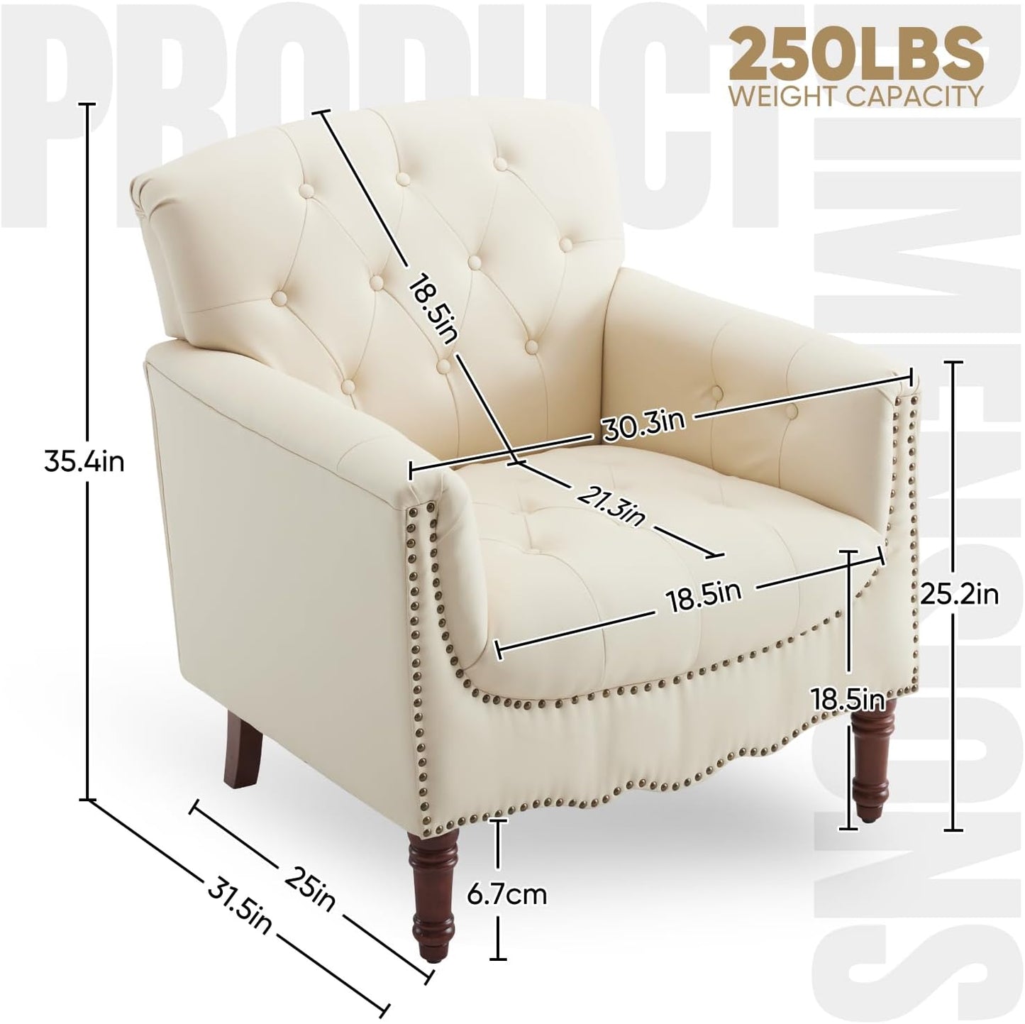 MOJAY PU Leather Accent Chair Set of 2, Modern Living Room Chair Comfy Armchair with Thick Padded Cushion, Lounge Sofa Club Chair with Sturdy Wood Legs for Bedroom Home Office (Ivory White)
