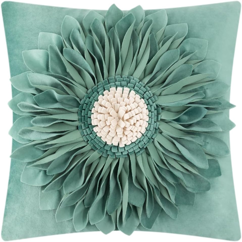 3D Sunflower Handmade Throw Pillow Covers Decorative Floral Pillowcases Cushion Covers for Couch Living Room Home Decor Creamy White 18x18 Inches