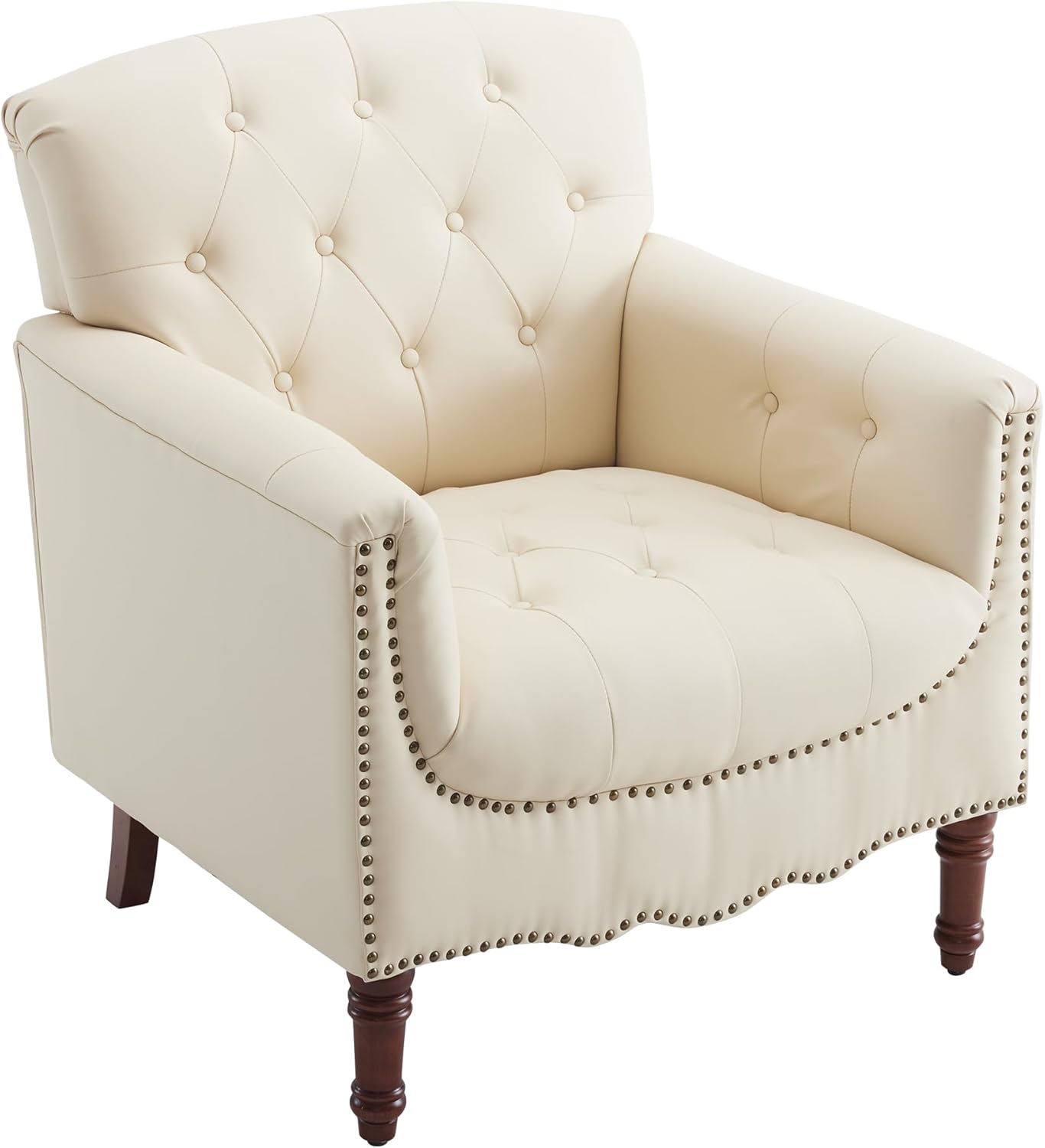 MOJAY PU Leather Accent Chair Set of 2, Modern Living Room Chair Comfy Armchair with Thick Padded Cushion, Lounge Sofa Club Chair with Sturdy Wood Legs for Bedroom Home Office (Ivory White)