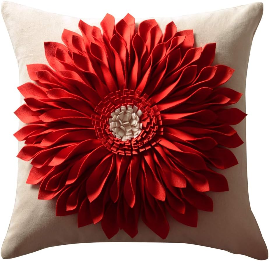 3D Sunflower Handmade Throw Pillow Covers Decorative Floral Pillowcases Cushion Covers for Couch Living Room Home Decor Creamy White 18x18 Inches