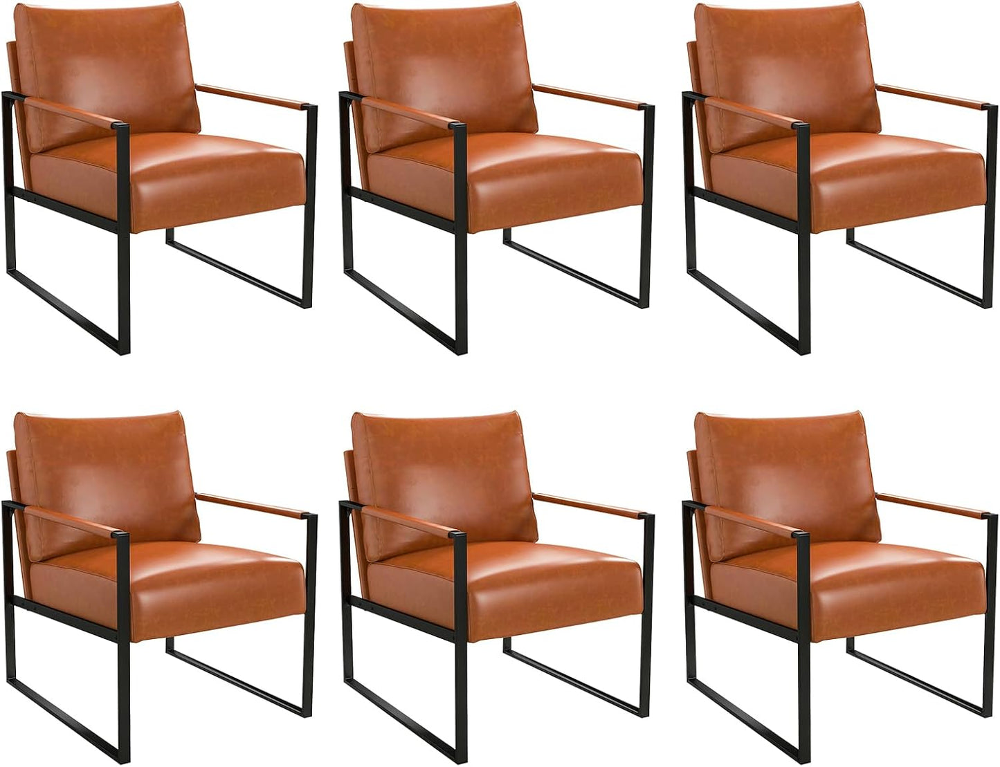 Phoenix Home PU Leather Accent Chair Set of 2, Leisure Metal Framed Armchair with Extra Soft Padded and Cushion, 105 Degree Slant Back, Modern Reading Arm Chair for Living Room/Office/Bedroom, Black