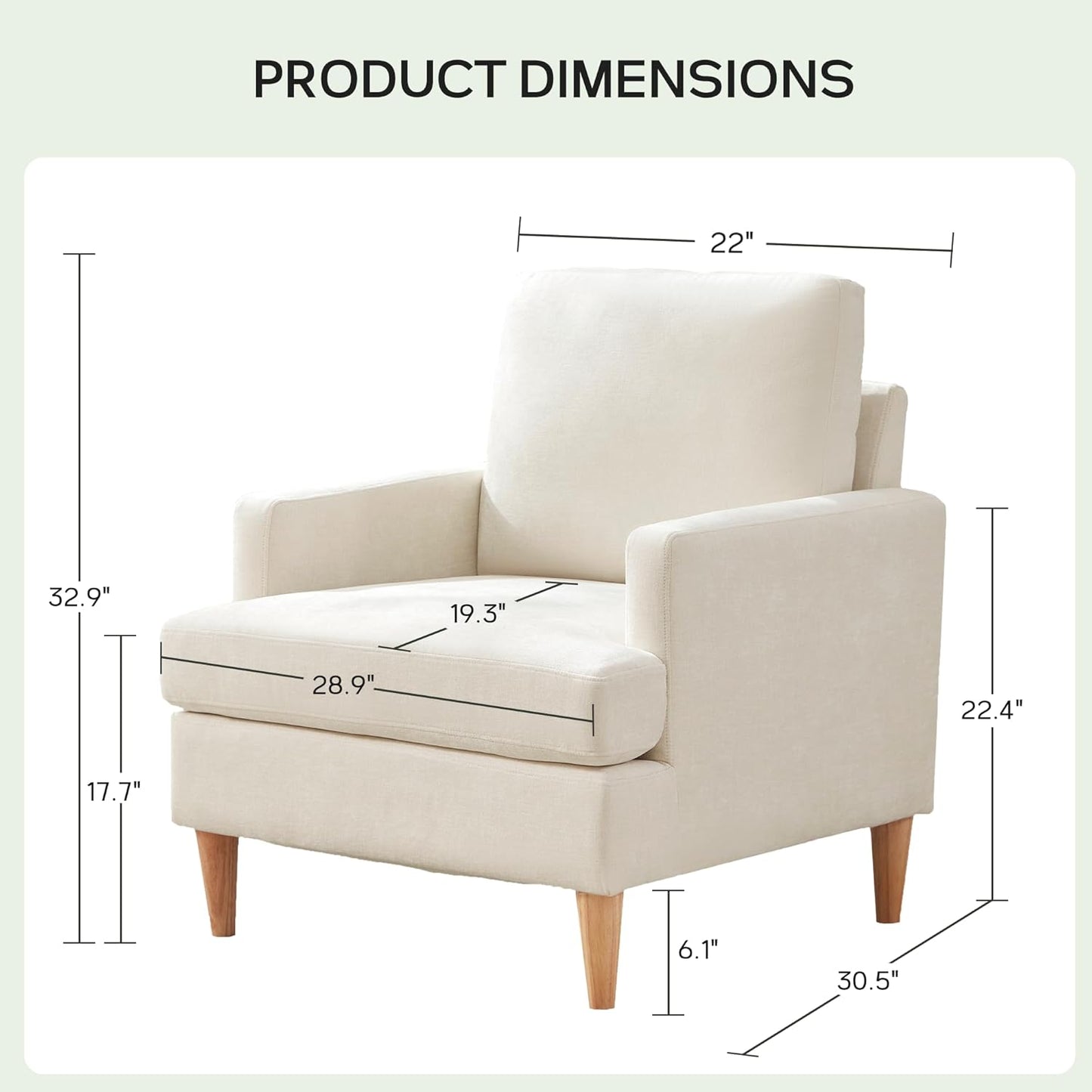 VKNOW Mid-Century Accent Chair, Modern Upholstered Chenille Armchair for Living Room,Comfy Reading Accent Chairs with Wood Legs for Bedroom, Beige