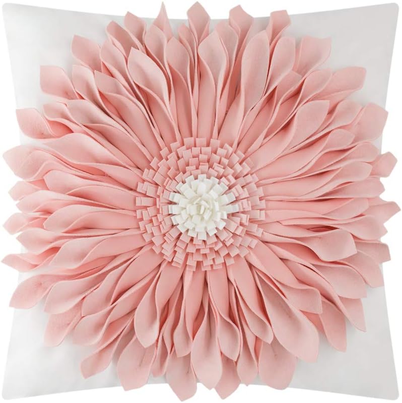 3D Sunflower Handmade Throw Pillow Covers Decorative Floral Pillowcases Cushion Covers for Couch Living Room Home Decor Creamy White 18x18 Inches