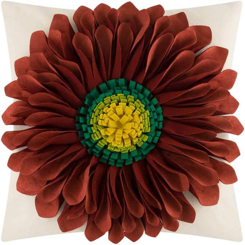 3D Sunflower Handmade Throw Pillow Covers Decorative Floral Pillowcases Cushion Covers for Couch Living Room Home Decor Creamy White 18x18 Inches