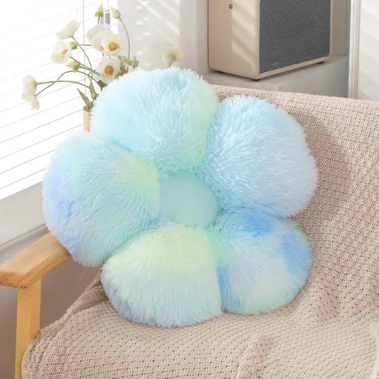 Faux Fur Pillow,Flower Shaped Throw Pillow Butt Cushion Flower Floor Pillow,Seating Cushion,Cute Room Decor & Plush Pillow for Bedroom Sofa Chair (19.7 Inches, Rainbow Purple)