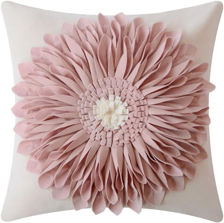 3D Sunflower Handmade Throw Pillow Covers Decorative Floral Pillowcases Cushion Covers for Couch Living Room Home Decor Creamy White 18x18 Inches