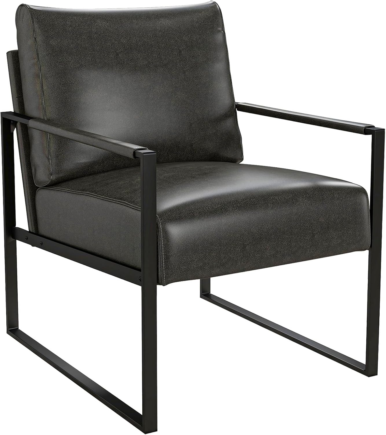 Phoenix Home PU Leather Accent Chair Set of 2, Leisure Metal Framed Armchair with Extra Soft Padded and Cushion, 105 Degree Slant Back, Modern Reading Arm Chair for Living Room/Office/Bedroom, Black