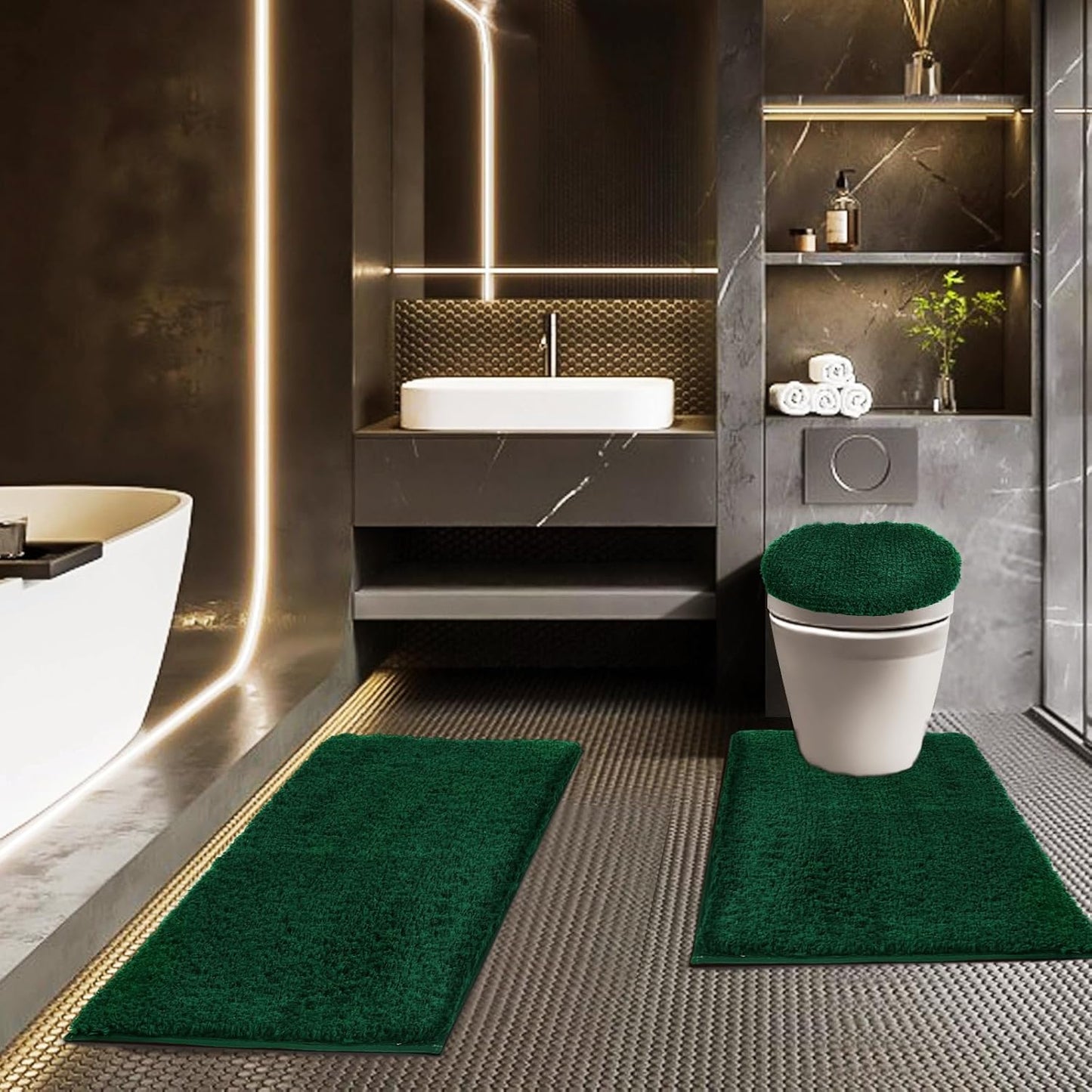 Bathroom Rugs Sets 3 Piece with Adjustable Toilet Seat Cover 17.5"x 15" Machine Washable Bath Rug Set with TPR Non Slip Rubber Backing Solid Bath Mat Set for Luxury Bathroom Decoration