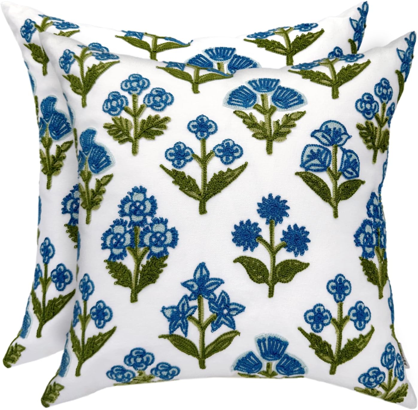 Alysheer Floral Embroidered Fall Decorative Throw Pillow Covers 18"x 18" Set of 2, Farmhouse Daisy Flowers Patterned Canvas Cushion Cases for Couch Bed Living Room Decor