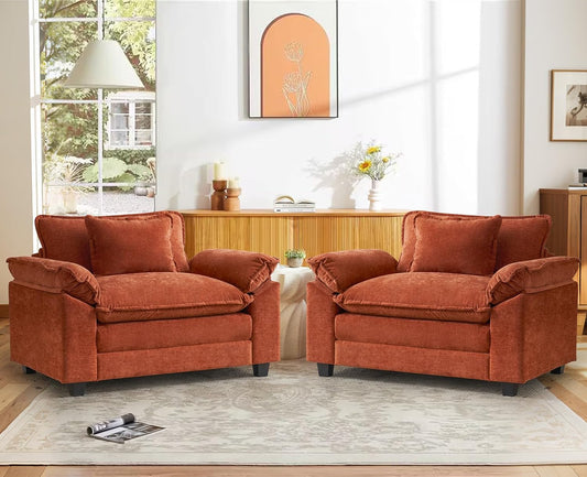 CDCASA Oversized Accent Chair, Chenille Comfy Cloud Sofa Chair with Large Seat and Upholstered Armrests, Modern Extra Wide Armchair Reading Chairs for Bedroom, Living Room,Set of 2,Terracotta Orange