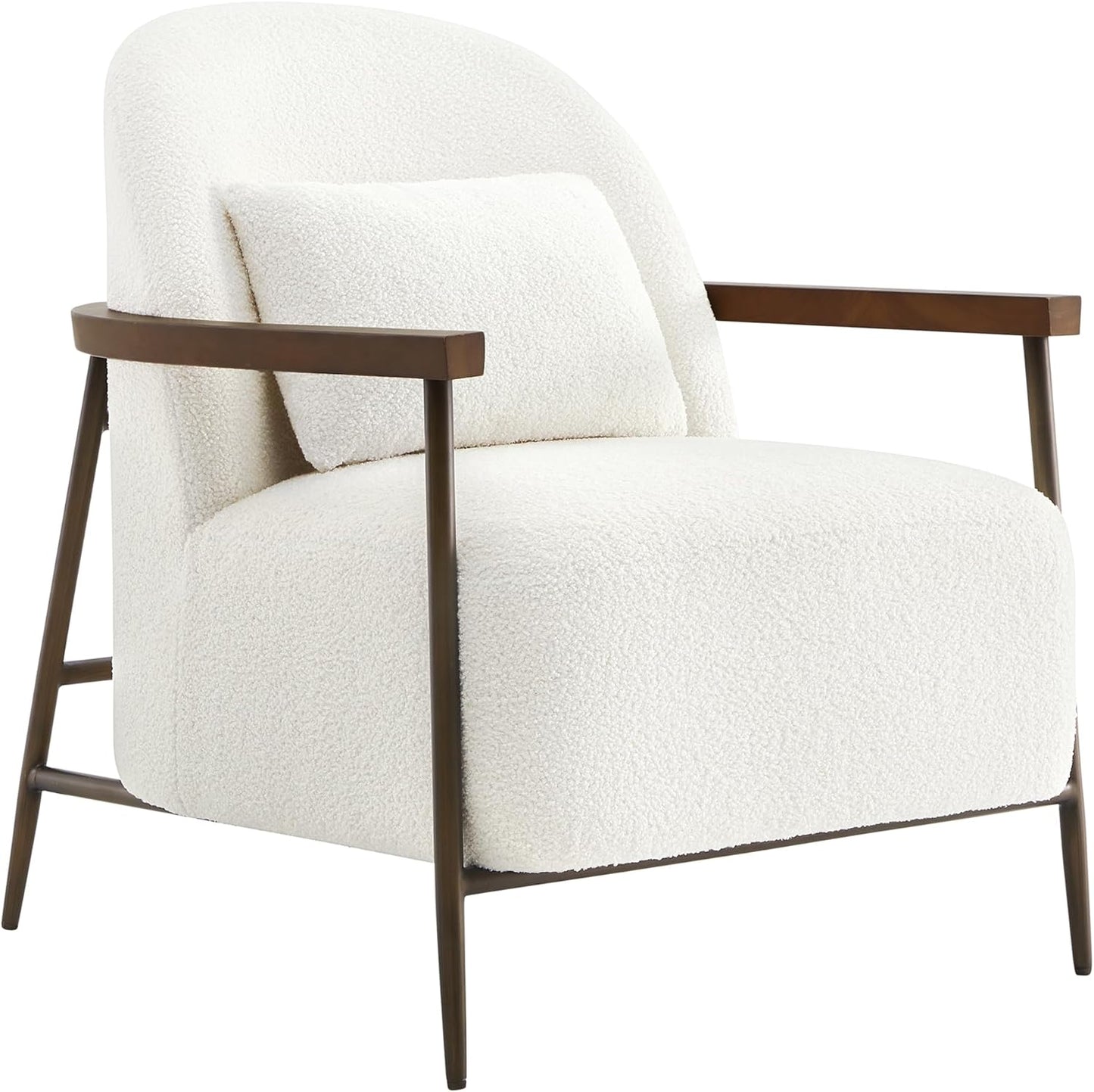 CHITA Accent Chair for Living Room Set of 2, FSC Certified Modern Upholstered Faux Sherpa Fabric Armchair with Metal Frame and Wooden Armrests, Ivory