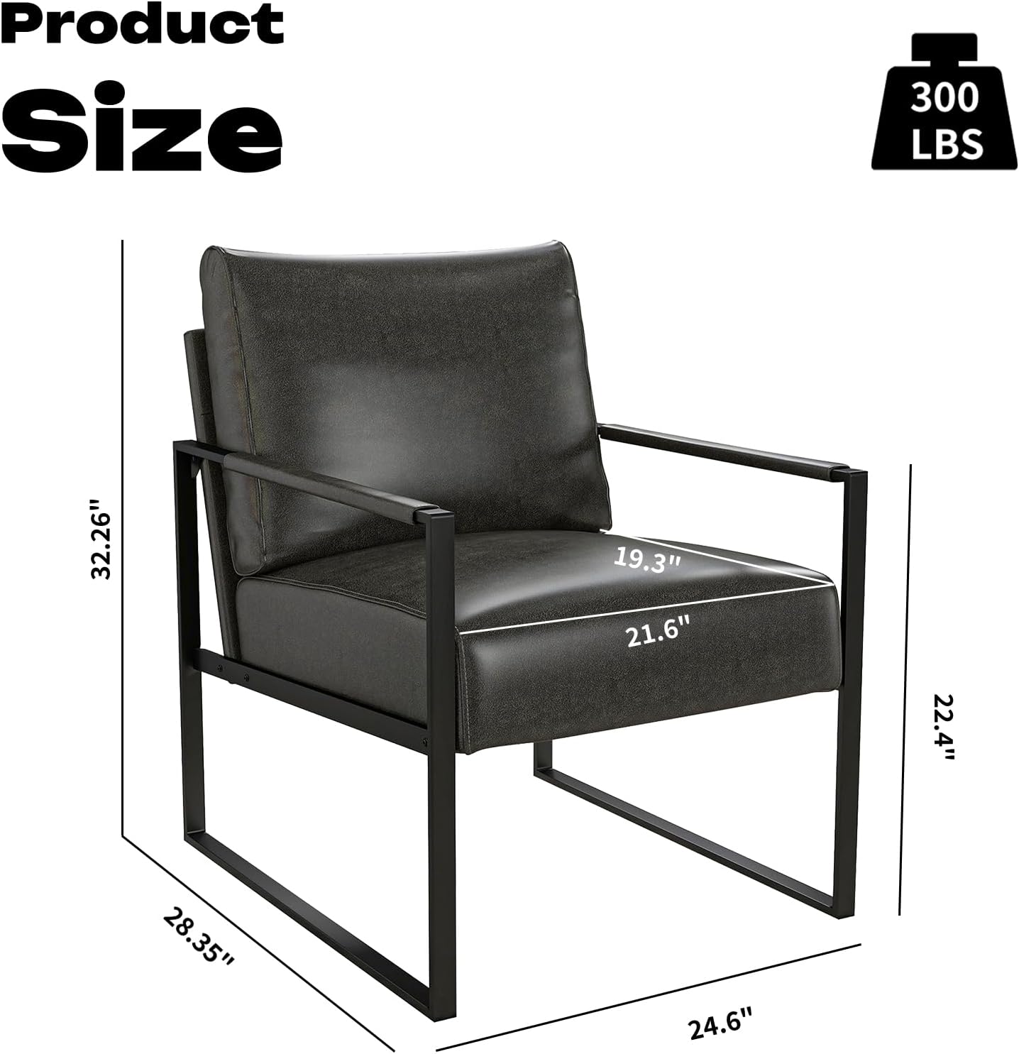 Phoenix Home PU Leather Accent Chair Set of 2, Leisure Metal Framed Armchair with Extra Soft Padded and Cushion, 105 Degree Slant Back, Modern Reading Arm Chair for Living Room/Office/Bedroom, Black