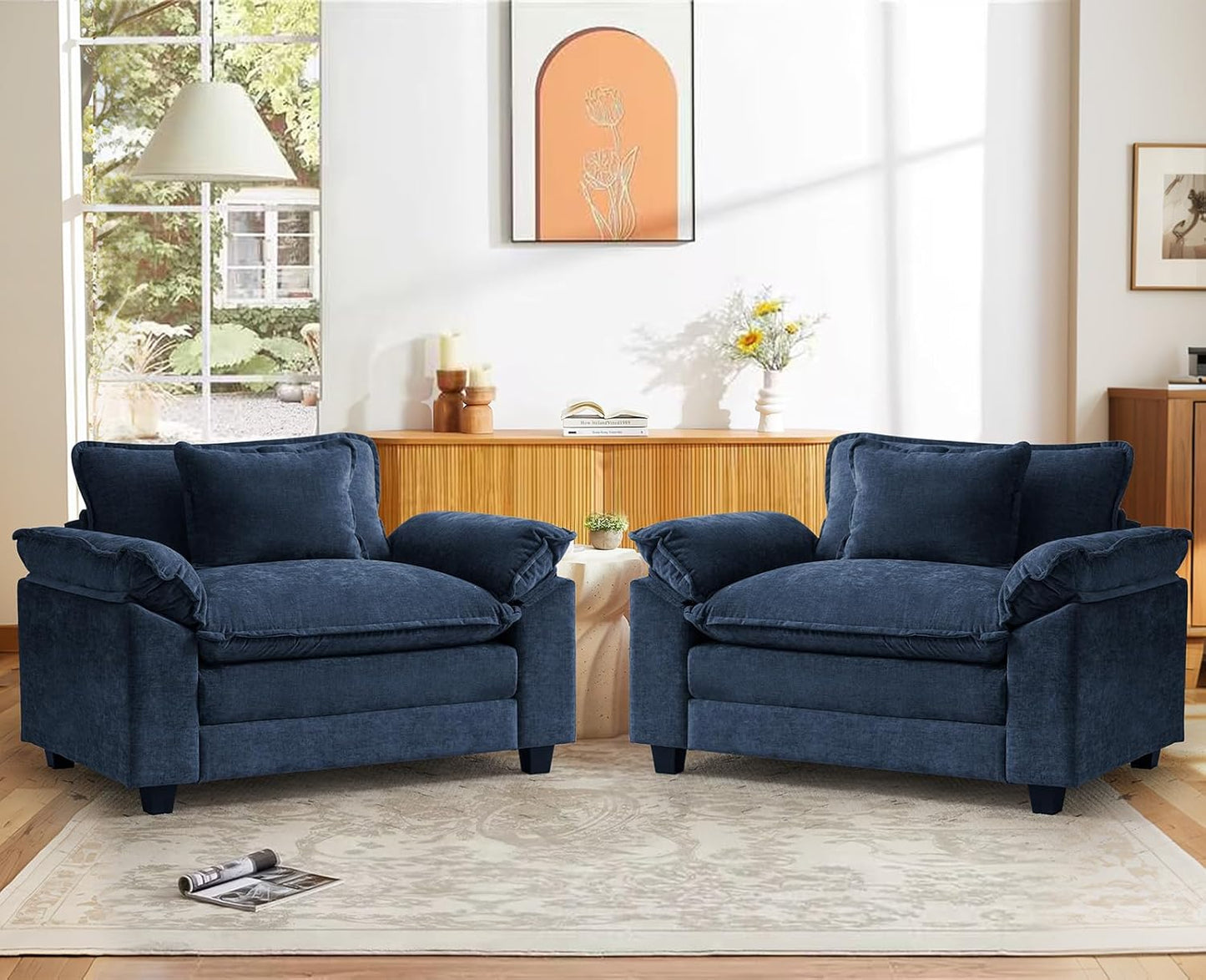 CDCASA Oversized Accent Chair, Chenille Comfy Cloud Sofa Chair with Large Seat and Upholstered Armrests, Modern Extra Wide Armchair Reading Chairs for Bedroom, Living Room,Set of 2,Terracotta Orange