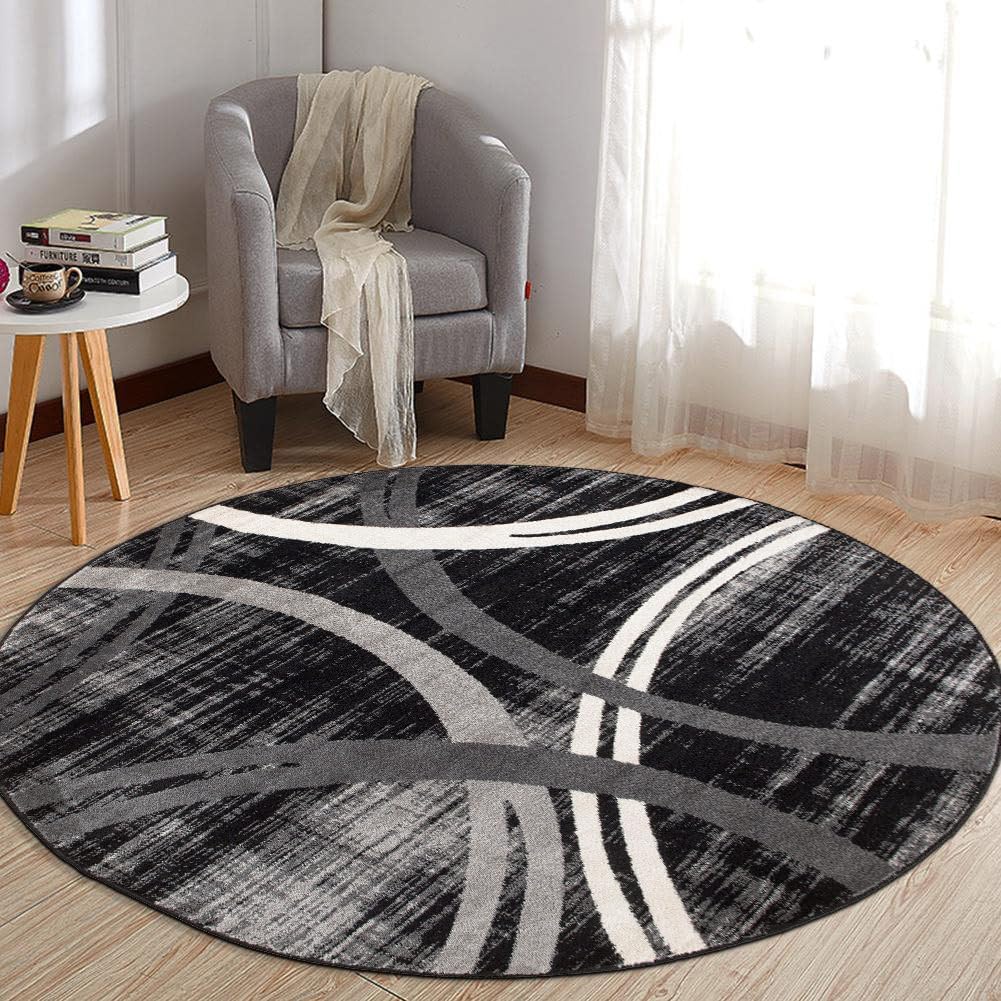 Rugshop Wavy Circles Design Area Rug, Fade-Resistant Carpet for Living Room, Dining Room, or Bedroom, Gray, 5'3" x 7'3"