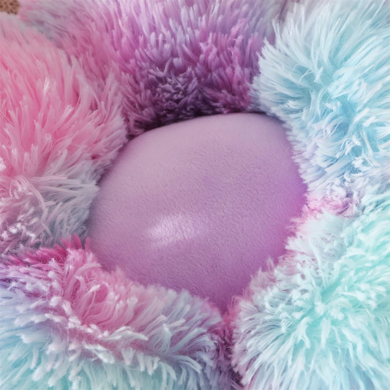 Faux Fur Pillow,Flower Shaped Throw Pillow Butt Cushion Flower Floor Pillow,Seating Cushion,Cute Room Decor & Plush Pillow for Bedroom Sofa Chair (19.7 Inches, Rainbow Purple)