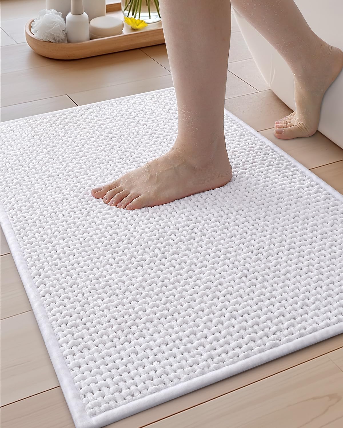 Color&Geometry Chenille Pile Large Bathroom Rugs Upgraded Denser, 24"x36" Non Slip Absorbent Black Bath Mats for Bathroom Thin Fit Under Door, Washable Quick Dry