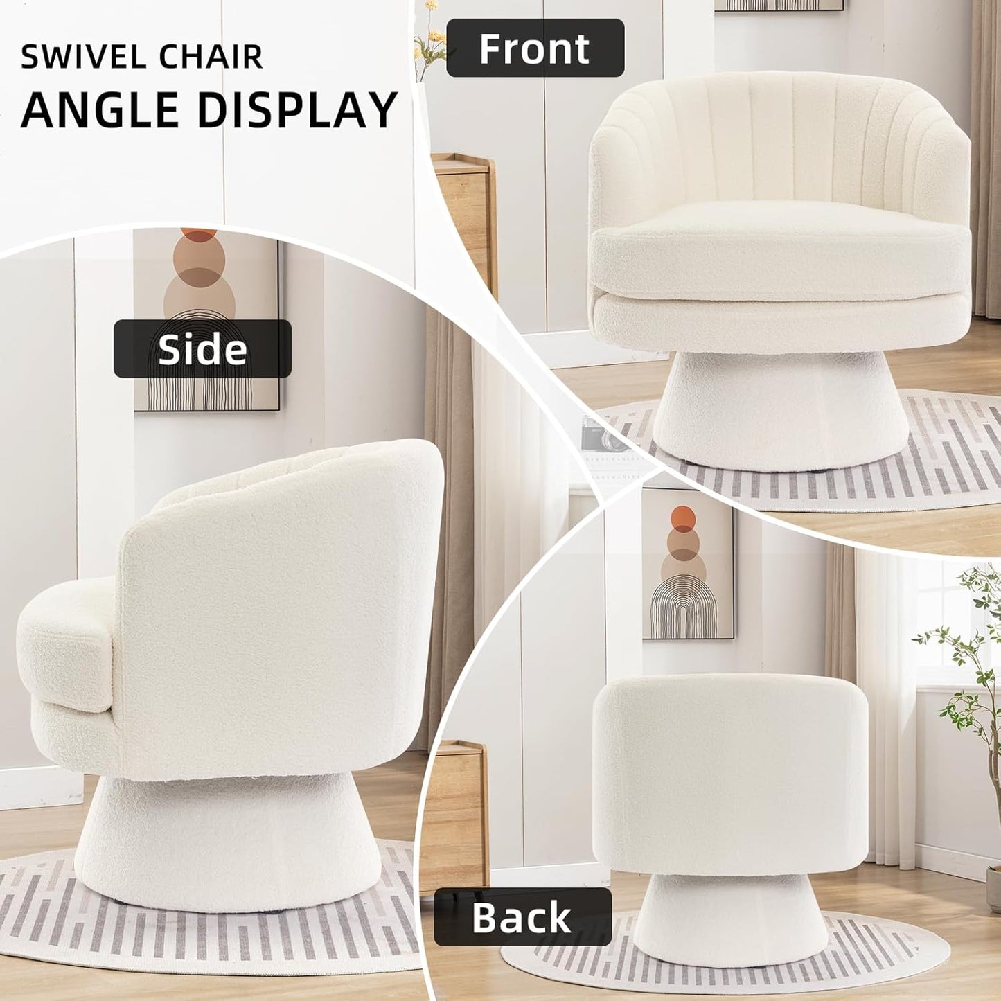 CANMOV Swivel Accent Chair with Armrest, Modern 360 Degree Swivel Barrel Chair with Curve Back and Soft Cushion,Comfy Round Sherpa Teddy Armchair Single Sofa for Living Room,Bedroom,Waiting Room,Beige