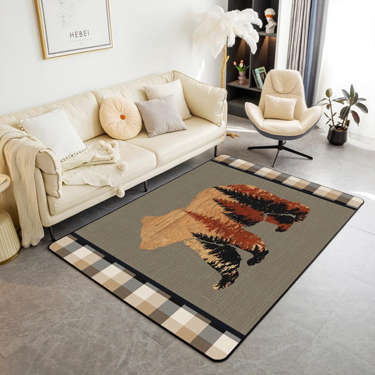 jejeloiu Cute Bear Area Rug 5x7 Wild Animal Pattern Decorative Carpet Nature Wildlife Bear Rugs for Living Room Bedroom Western Farmhouse Orange Grey Accent Rug