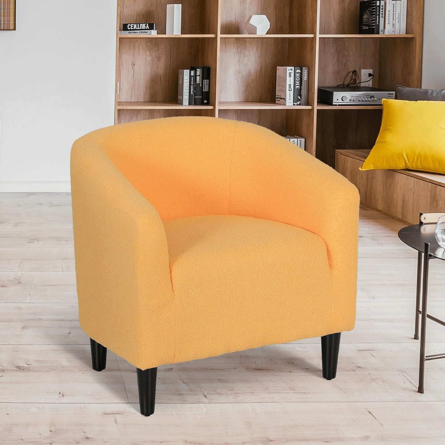 MoNiBloom Accent Barrel Chair, Boucle Fabric Accent Chair, Modern Sherpa Elegant Armchair with Cozy Soft Padded, 300lbs Capacity Compact Sofa Chair for Living Room, Bedroom, Office, Light Gray