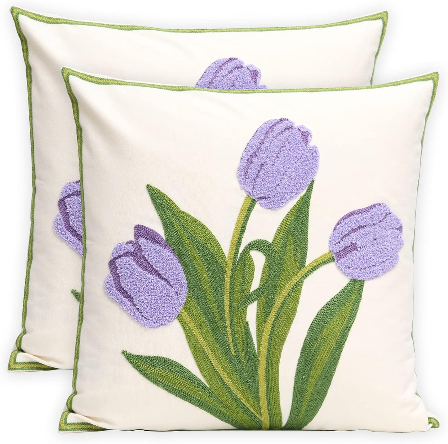 Pack of 2 Embroidered Decorative Throw Pillow Cover 18x18 Inch Farmhouse Floral Pillowcase for Living Room Sofa Bed (Bird Flower-Waist)