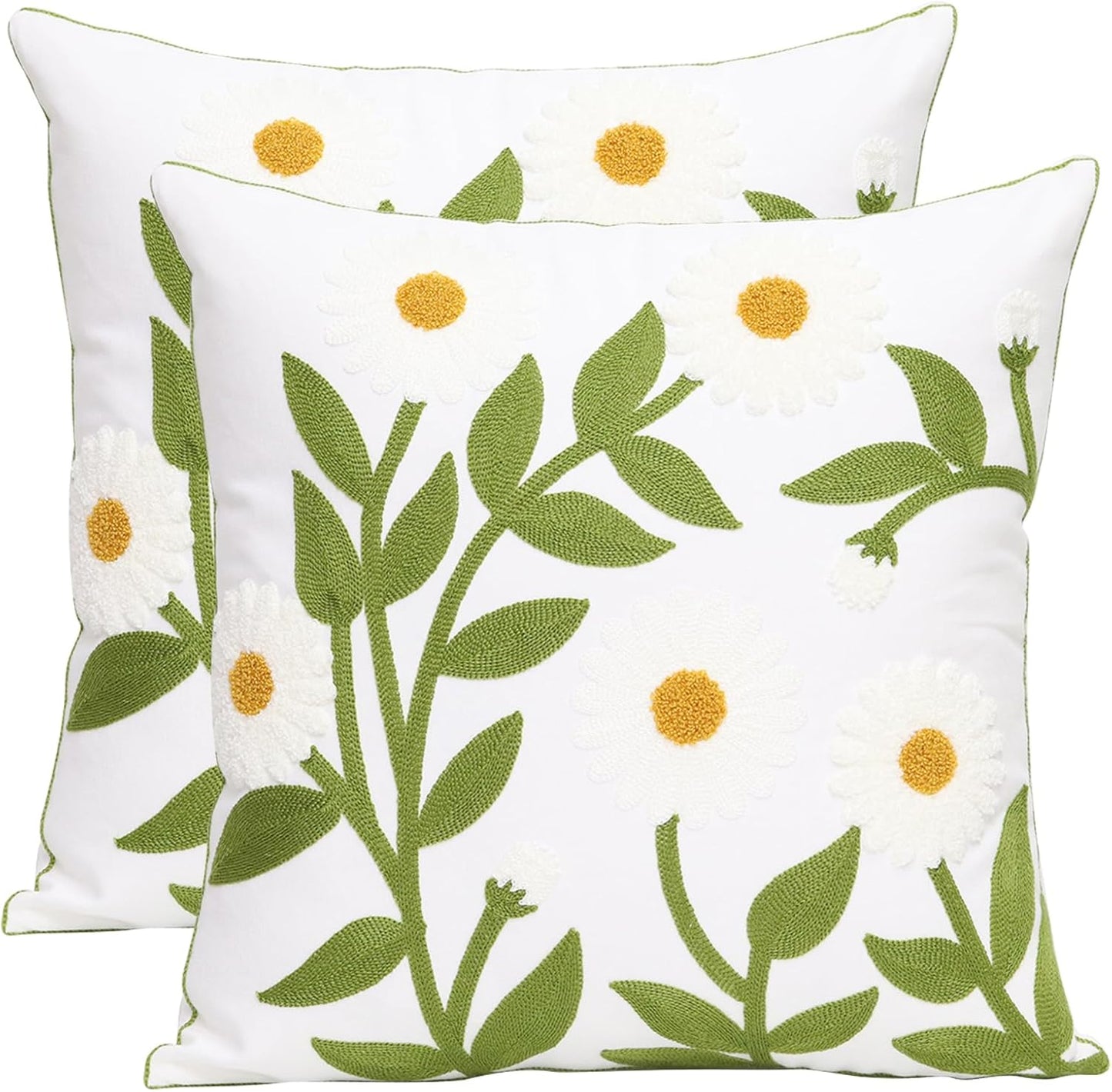 Pack of 2 Embroidered Decorative Throw Pillow Cover 18x18 Inch Farmhouse Floral Pillowcase for Living Room Sofa Bed (Bird Flower-Waist)