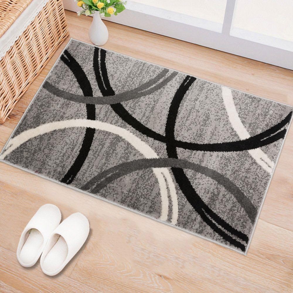 Rugshop Wavy Circles Design Area Rug, Fade-Resistant Carpet for Living Room, Dining Room, or Bedroom, Gray, 5'3" x 7'3"