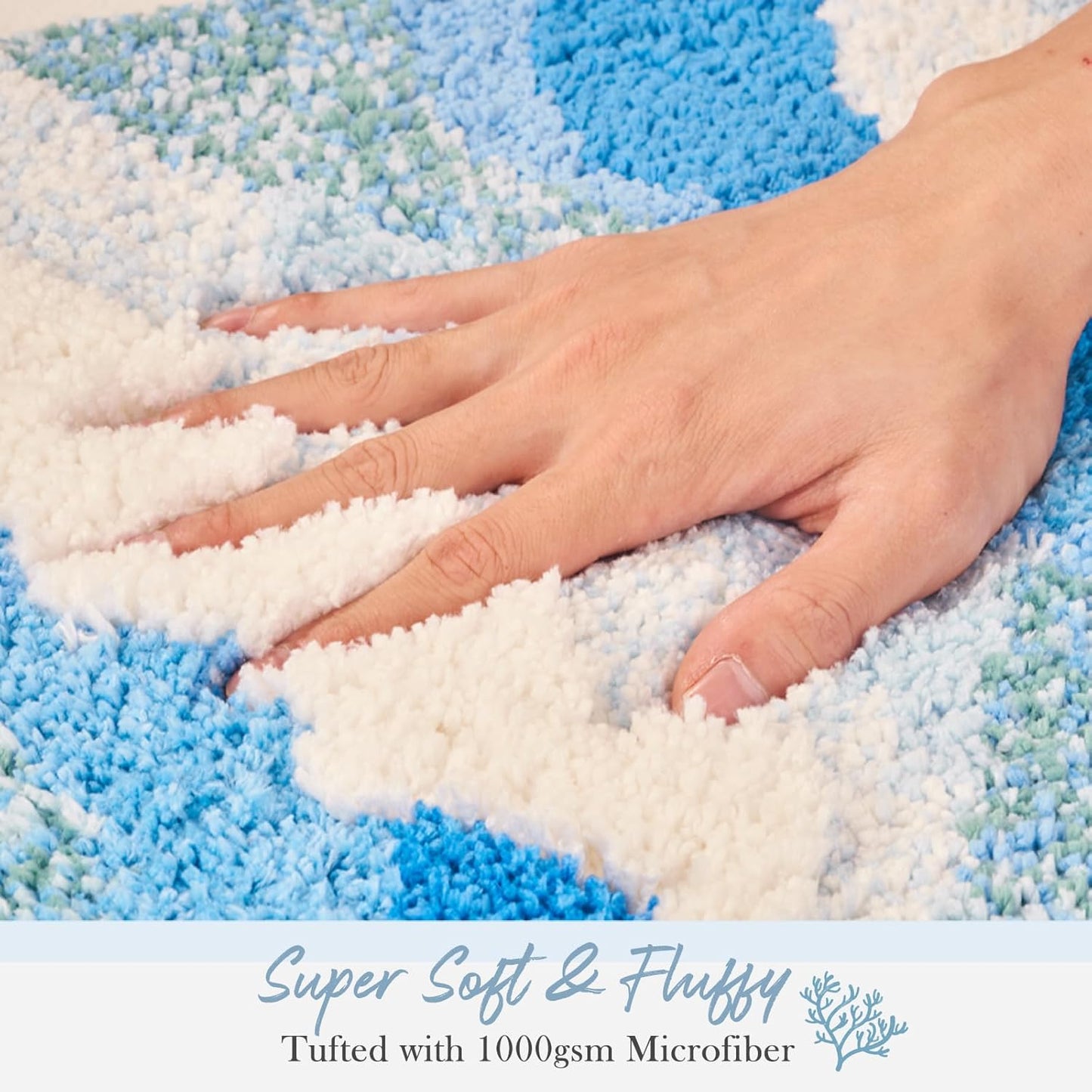 Large Ocean Sea Wave Rug 60"x30", Beach Themed Room Decor Aesthetic, Beachy Decor for Bedroom Nursery Kitchen, Washable Blue Area Rug for Summer Room, Nautical Coastal Room Decor