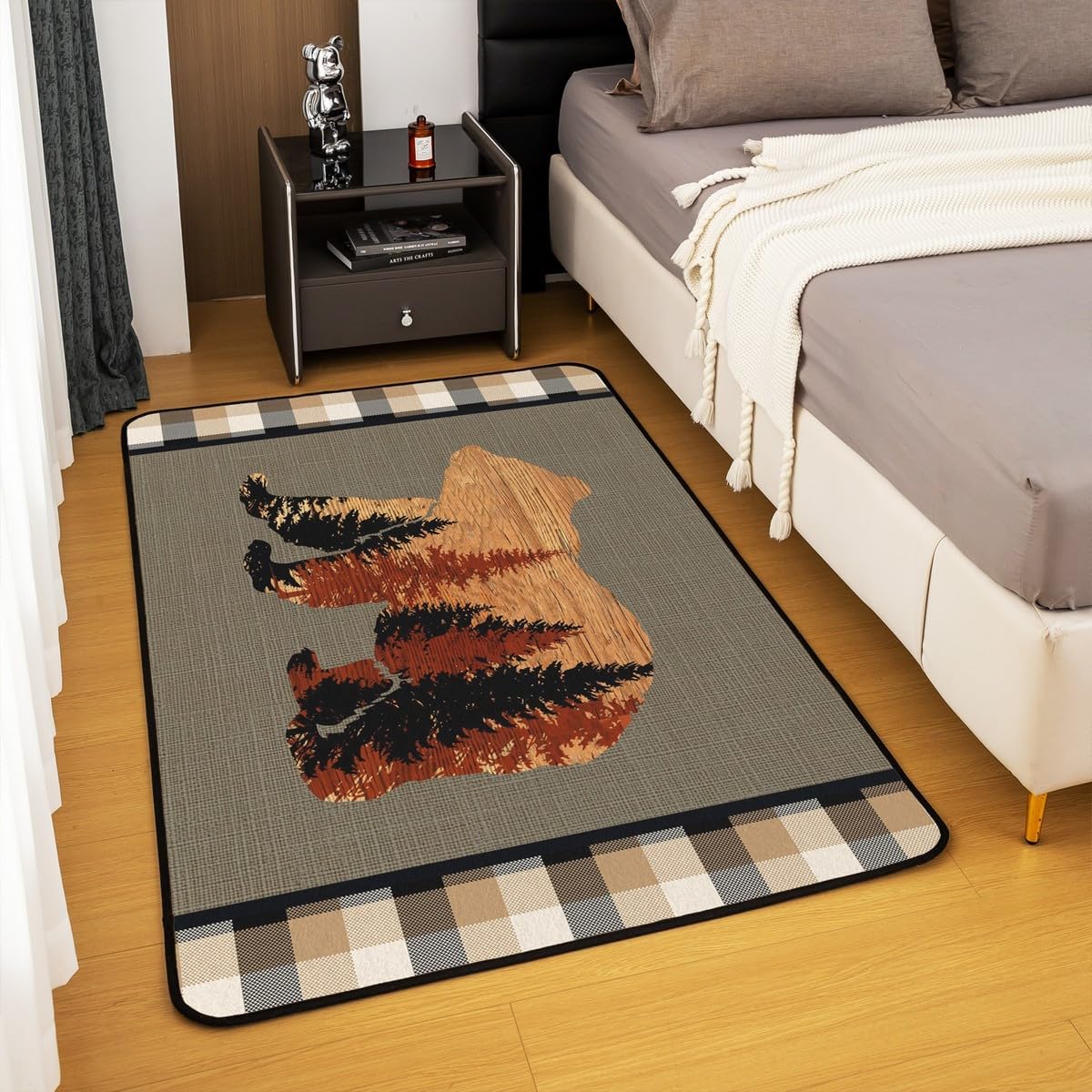 jejeloiu Cute Bear Area Rug 5x7 Wild Animal Pattern Decorative Carpet Nature Wildlife Bear Rugs for Living Room Bedroom Western Farmhouse Orange Grey Accent Rug