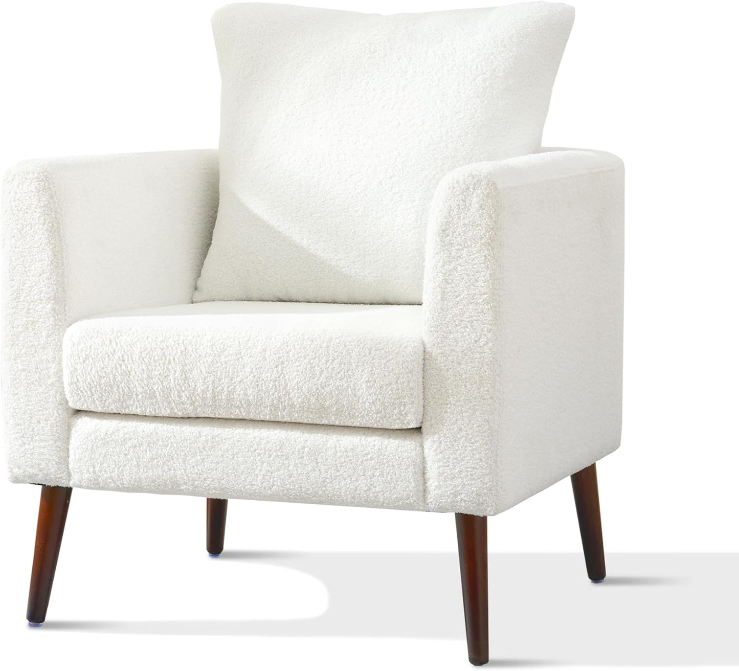 Accent Chairs Set of 2 for Living Room, Chenille Upholstered Mordern Armchair, Comfy Soft Padded Lounge Reading Arm Chair in Small Space, Bedroom, Pillow, Solid Wood Leg, Beige