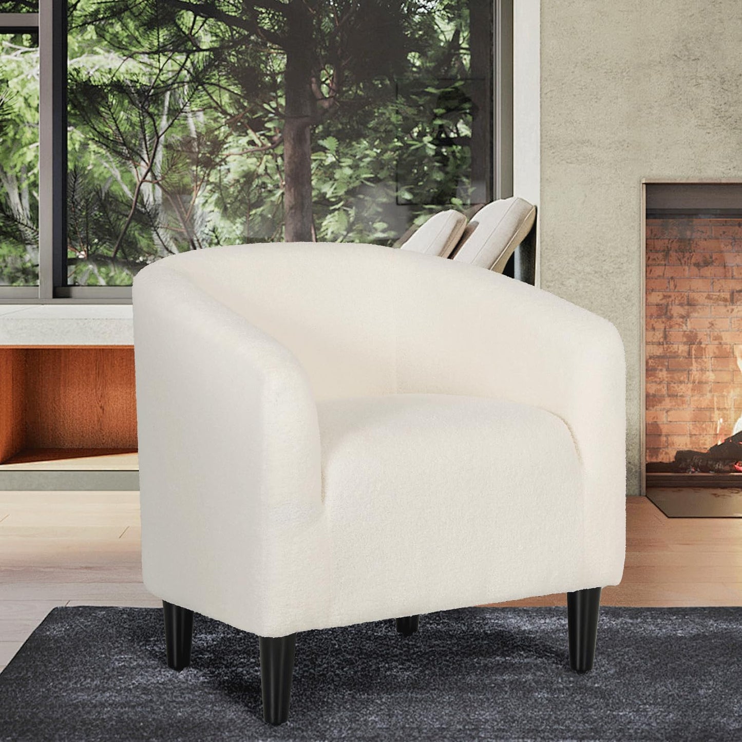 MoNiBloom Accent Barrel Chair, Boucle Fabric Accent Chair, Modern Sherpa Elegant Armchair with Cozy Soft Padded, 300lbs Capacity Compact Sofa Chair for Living Room, Bedroom, Office, Light Gray