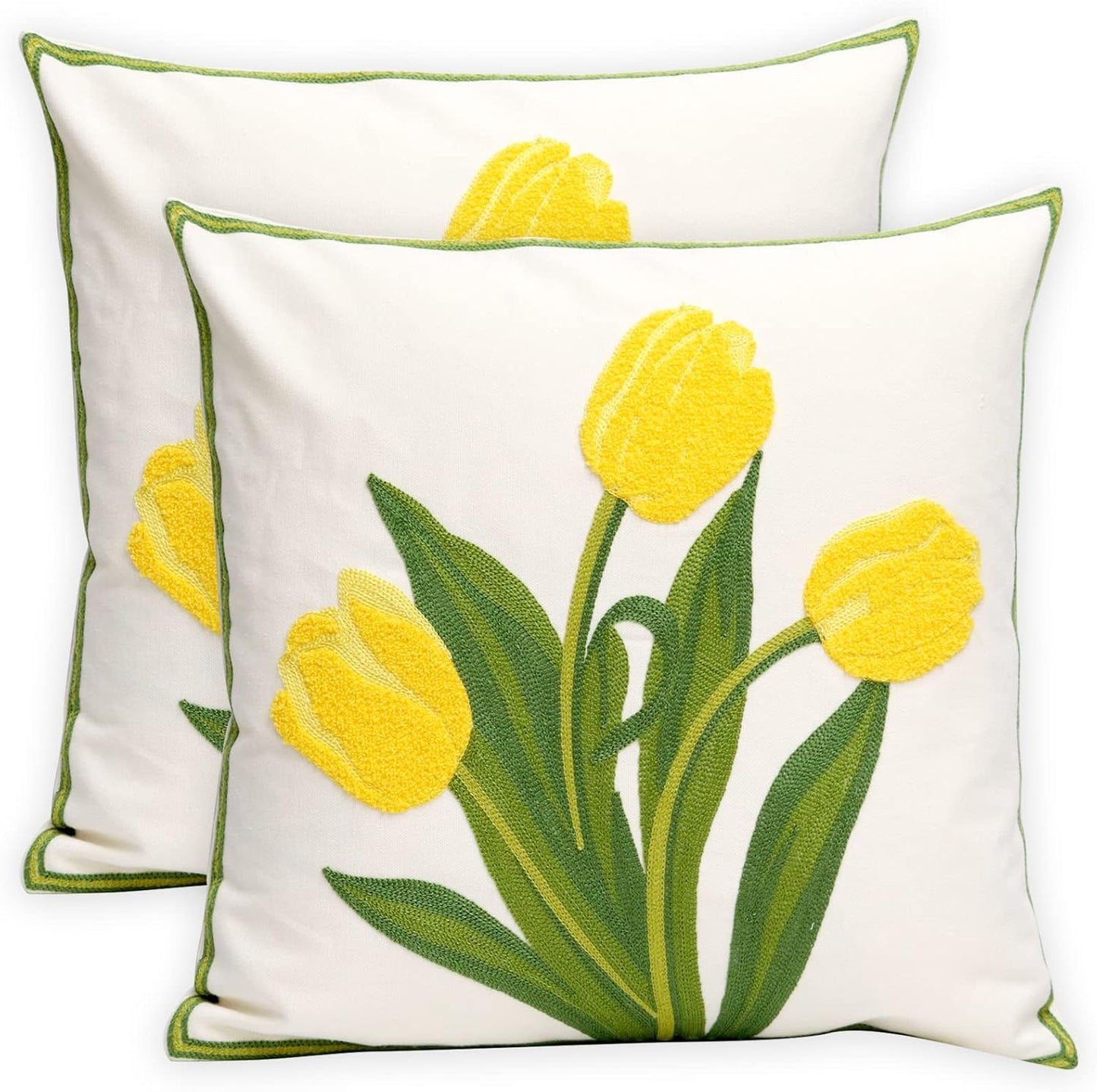 Pack of 2 Embroidered Decorative Throw Pillow Cover 18x18 Inch Farmhouse Floral Pillowcase for Living Room Sofa Bed (Bird Flower-Waist)