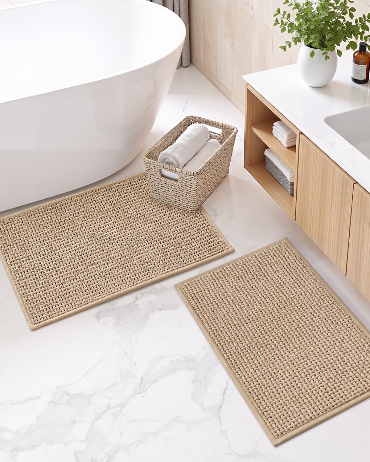 Color&Geometry Chenille Pile Large Bathroom Rugs Upgraded Denser, 24"x36" Non Slip Absorbent Black Bath Mats for Bathroom Thin Fit Under Door, Washable Quick Dry