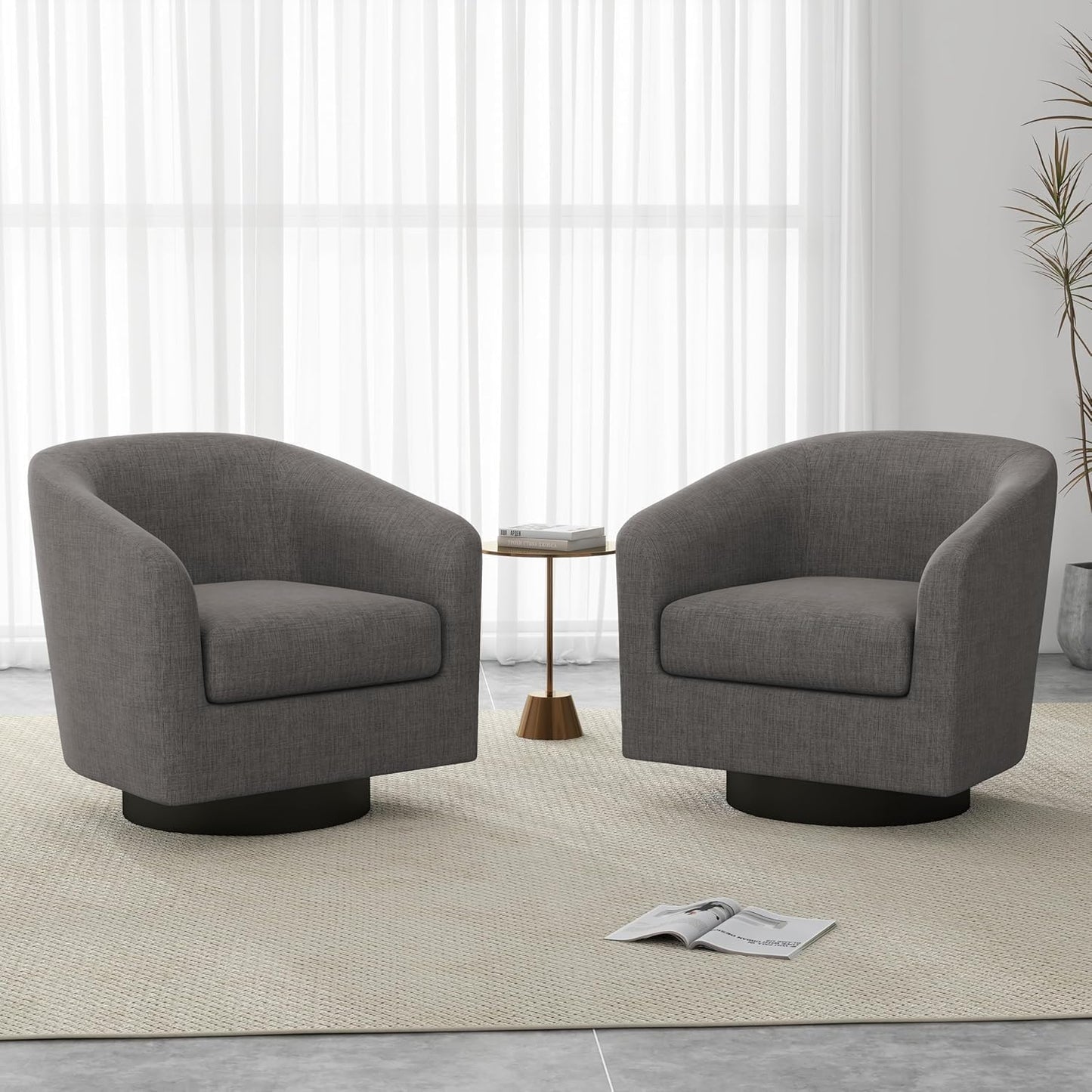 UIXE Swivel Accent Chairs Set of 2, Corduroy Barrel Club Chair Upholstered Armchair for Living Room, Round Arm Chair Bedroom Single Sofa Reading Seat - Camel