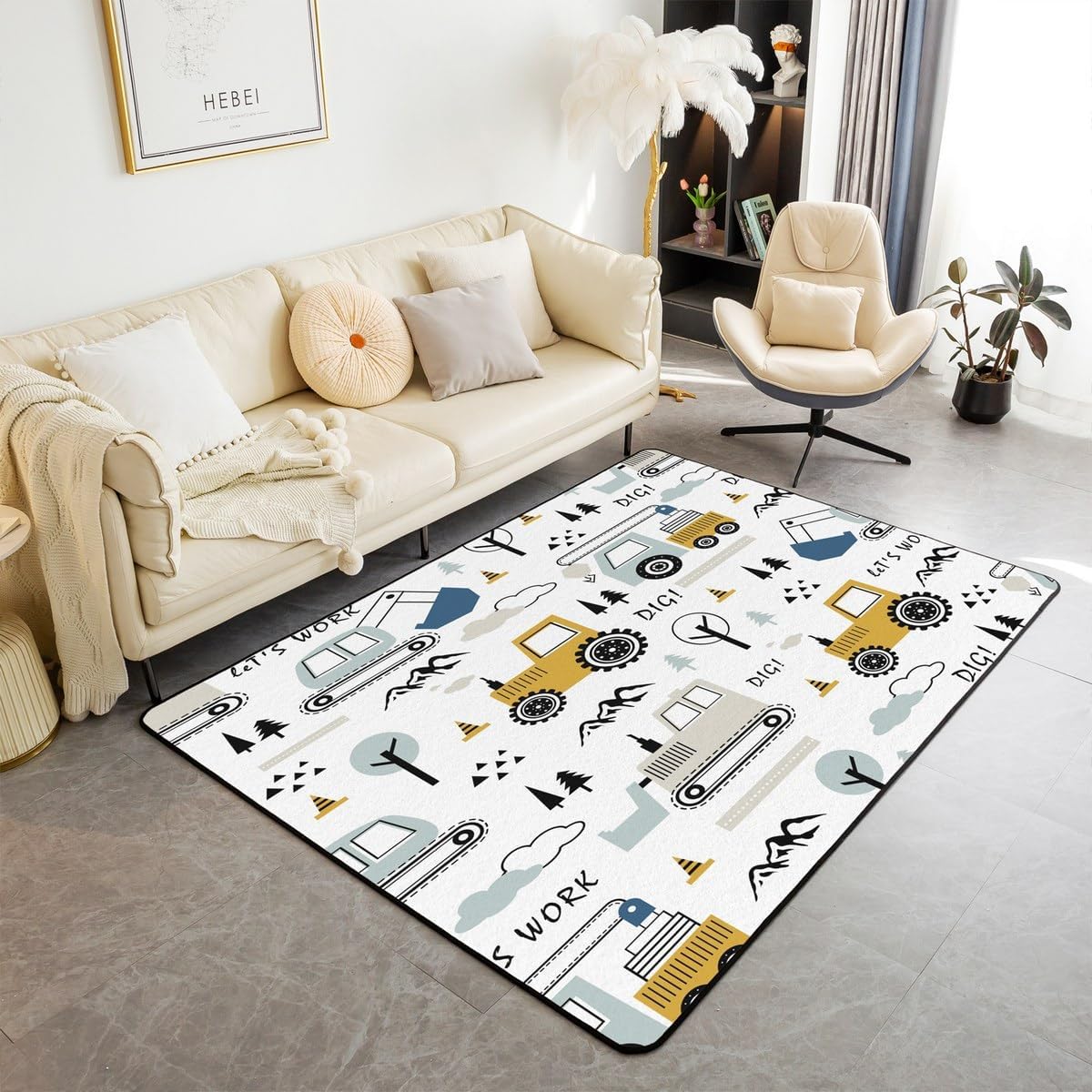 jejeloiu Cute Bear Area Rug 5x7 Wild Animal Pattern Decorative Carpet Nature Wildlife Bear Rugs for Living Room Bedroom Western Farmhouse Orange Grey Accent Rug