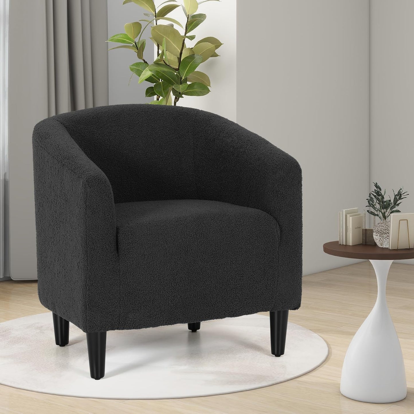 MoNiBloom Accent Barrel Chair, Boucle Fabric Accent Chair, Modern Sherpa Elegant Armchair with Cozy Soft Padded, 300lbs Capacity Compact Sofa Chair for Living Room, Bedroom, Office, Light Gray