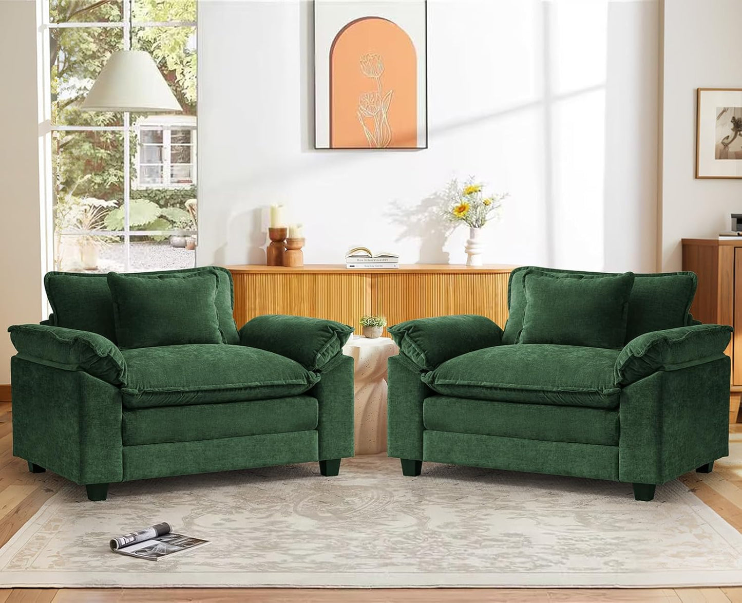 CDCASA Oversized Accent Chair, Chenille Comfy Cloud Sofa Chair with Large Seat and Upholstered Armrests, Modern Extra Wide Armchair Reading Chairs for Bedroom, Living Room,Set of 2,Terracotta Orange
