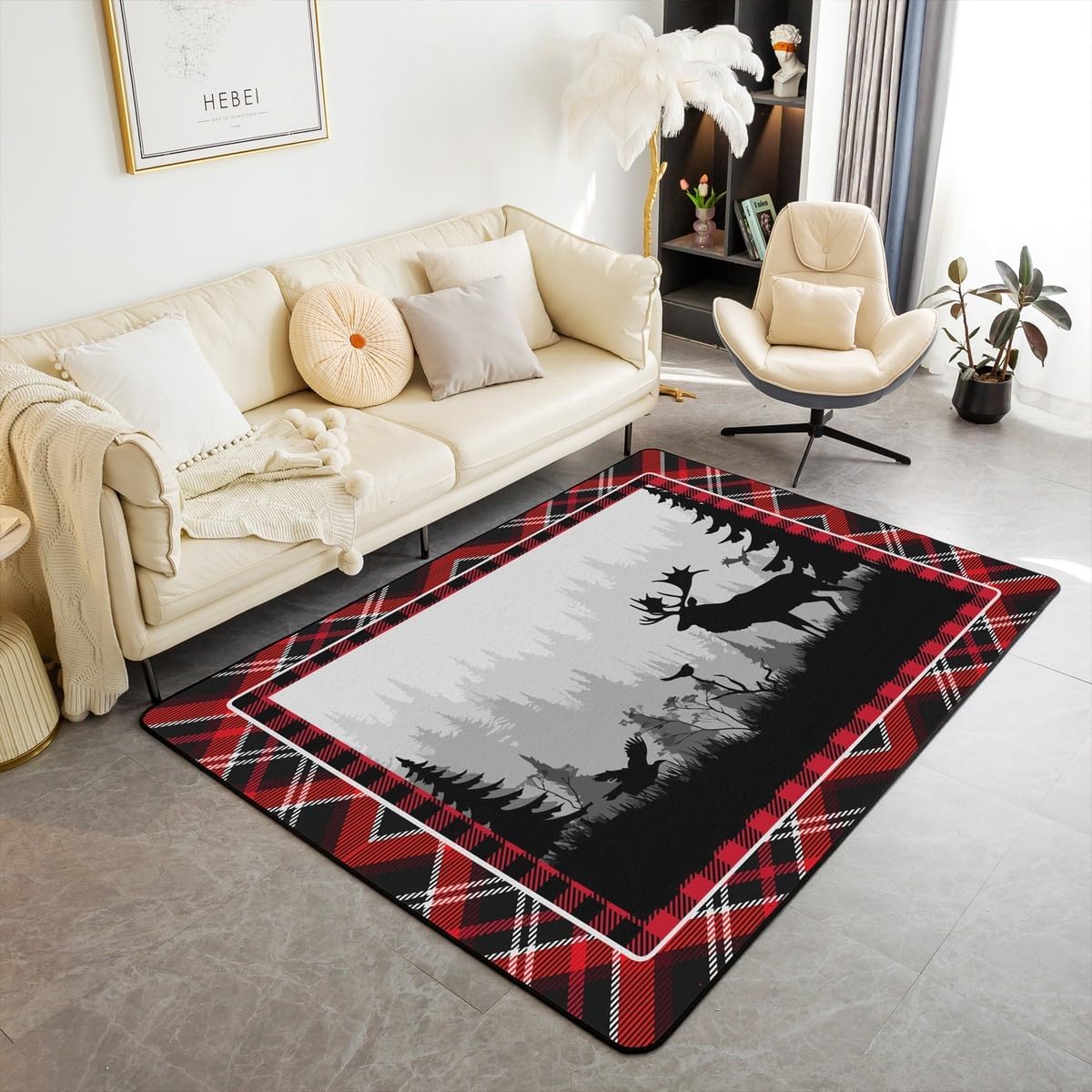 jejeloiu Cute Bear Area Rug 5x7 Wild Animal Pattern Decorative Carpet Nature Wildlife Bear Rugs for Living Room Bedroom Western Farmhouse Orange Grey Accent Rug